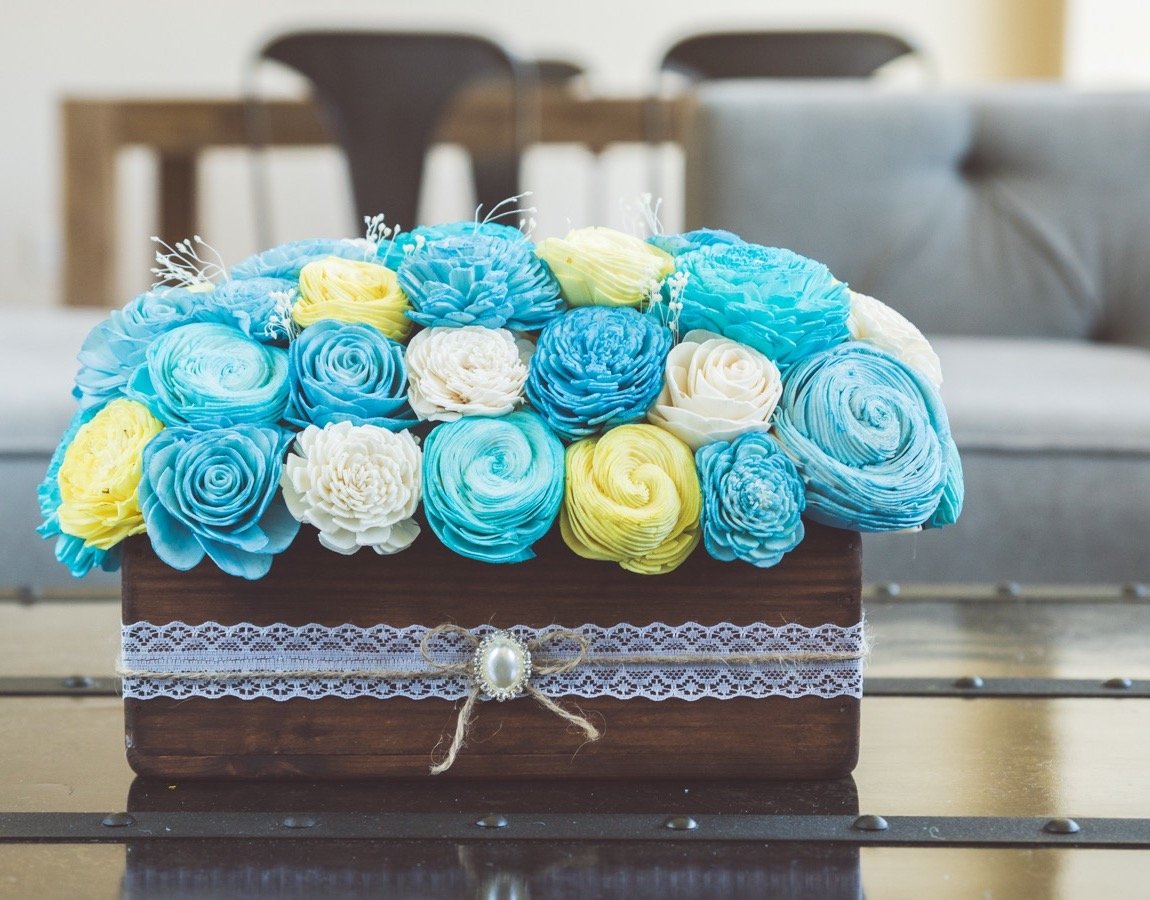 Sola Wood Flower Centerpiece - Baby Boy Centerpiece