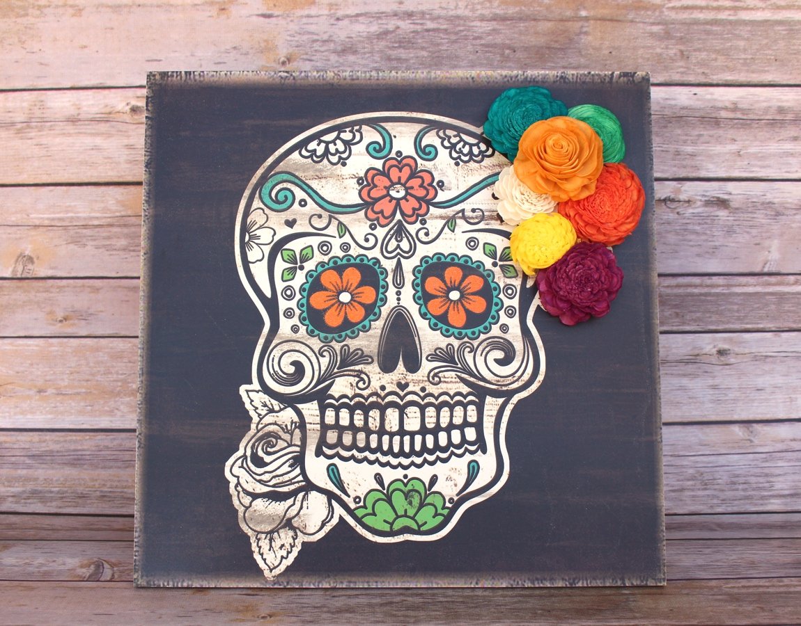 Sugar Skull Wood Sign
